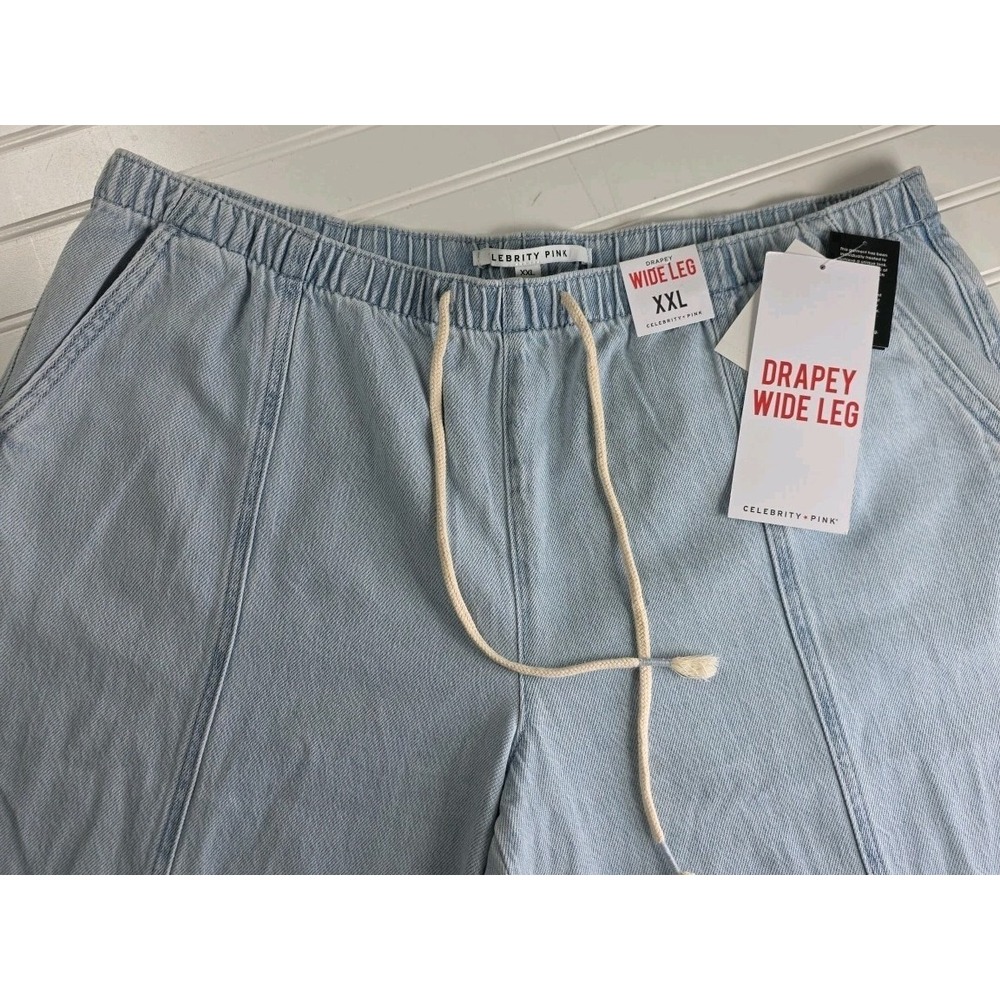Celebrity Pink Drapey Wide Leg Jeans Women 2XL XXL Blue Pants Drawstring NWT